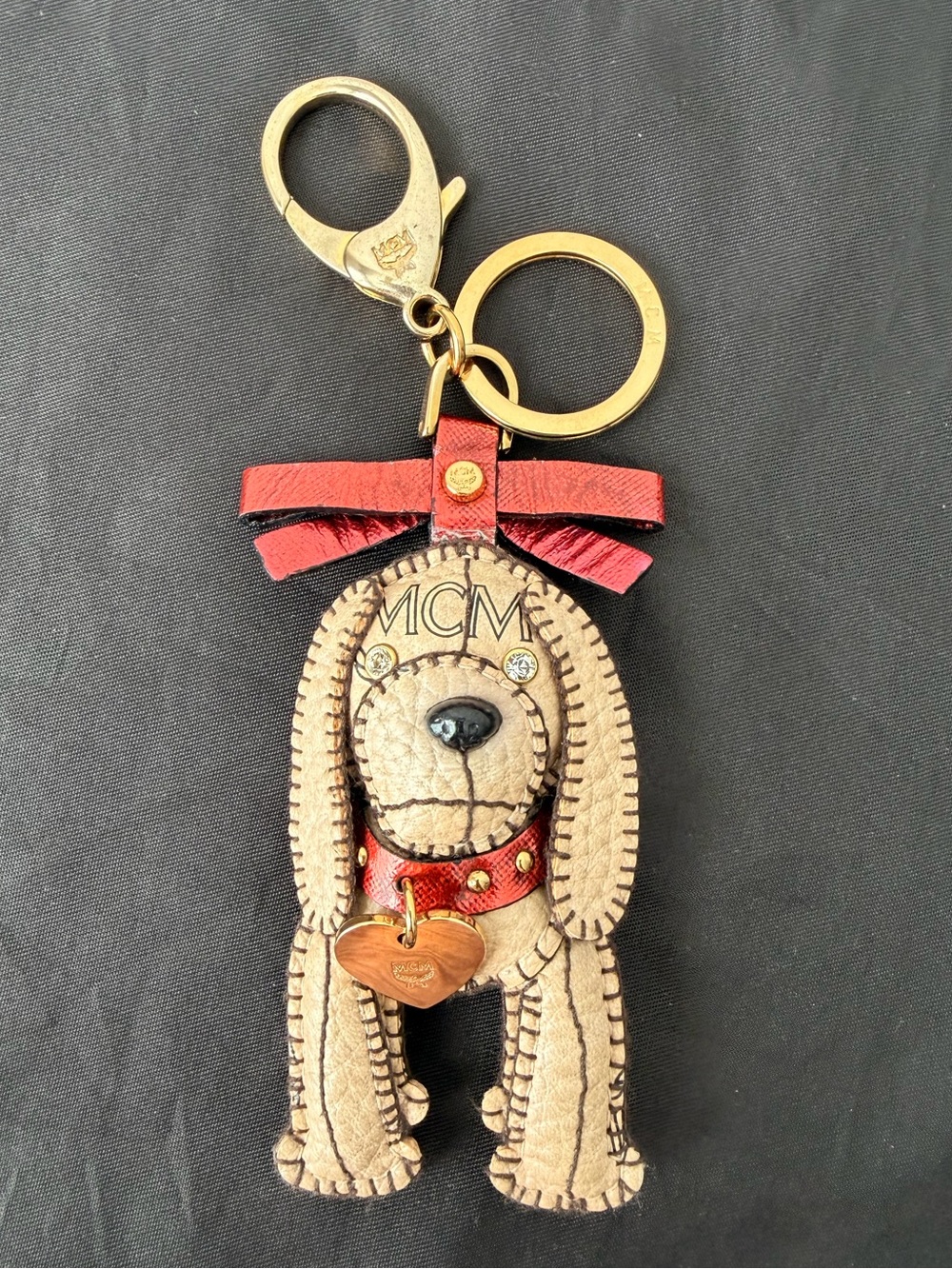 Auth MCM Visetos Dog Leather Keychain/Charm